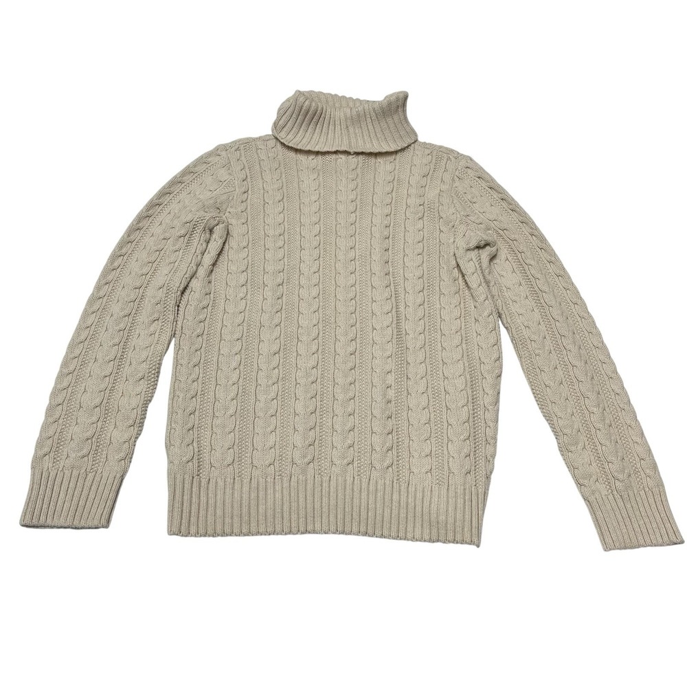 Ivory Cable Kinit Turtleneck Sweater Womens M Fisherman Old Money Heritage 90s